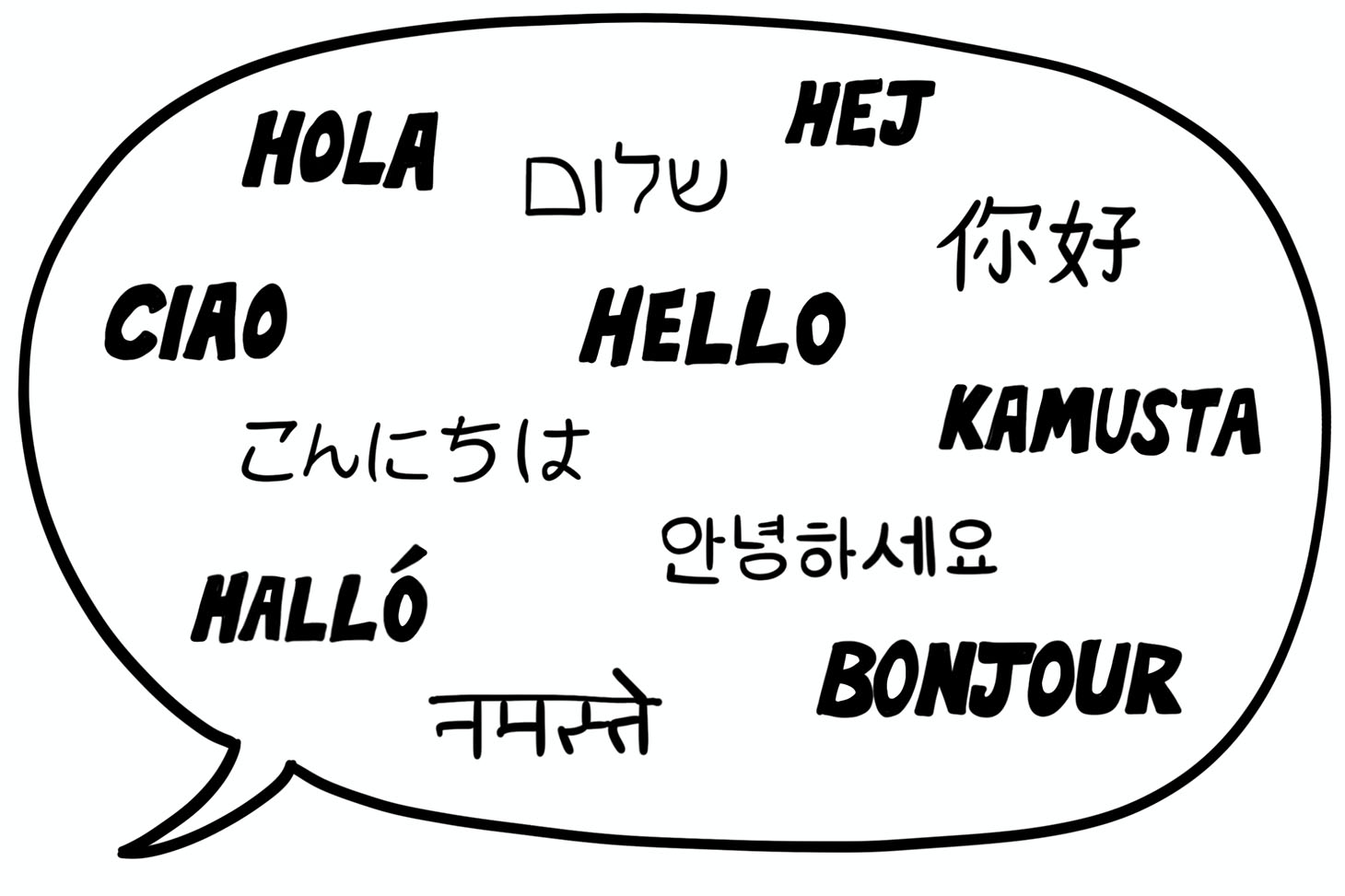 Hello in different languages (in a speech bubble)