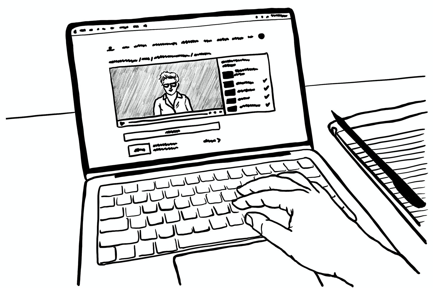 An illustration of a laptop displaying an online course