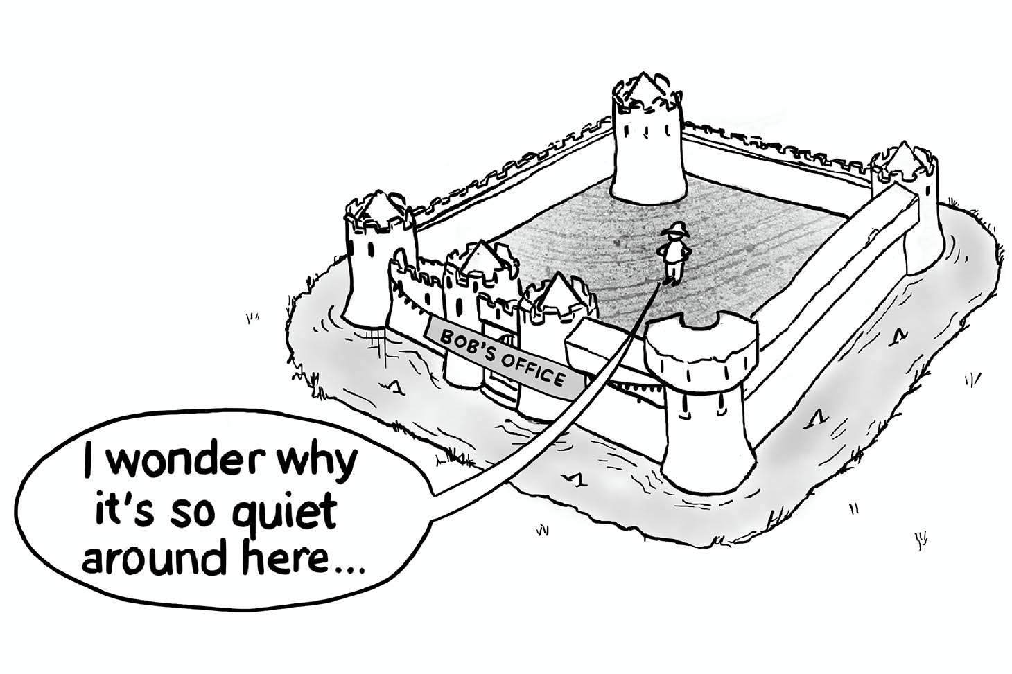 A lone person in a fortified castle, wondering why no one approaches them to talk