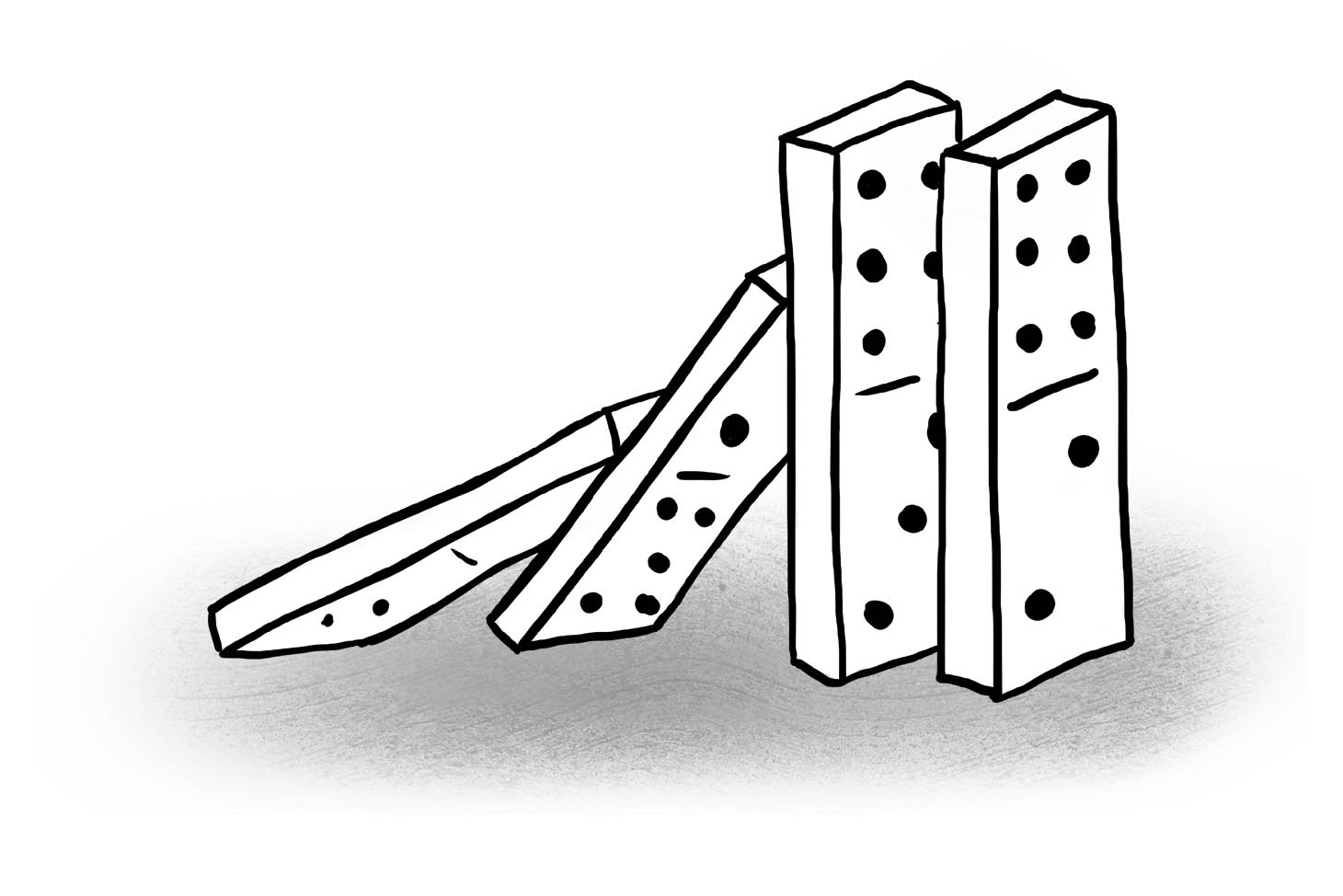 Dominoes fall against each other